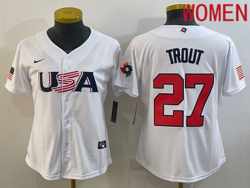 Women 2023 World Cub USA 27 Trout White Nike MLB Jersey7